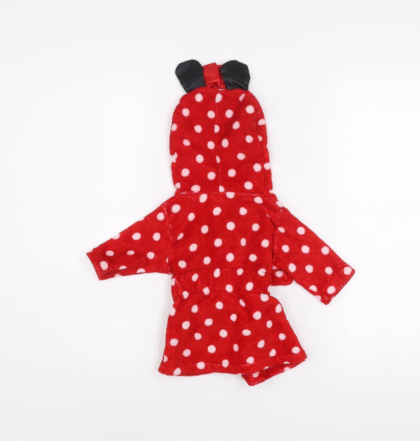 Disney Baby Red Polka Dot Minnie Mouse Hooded Robe 0-3 Months Fleece