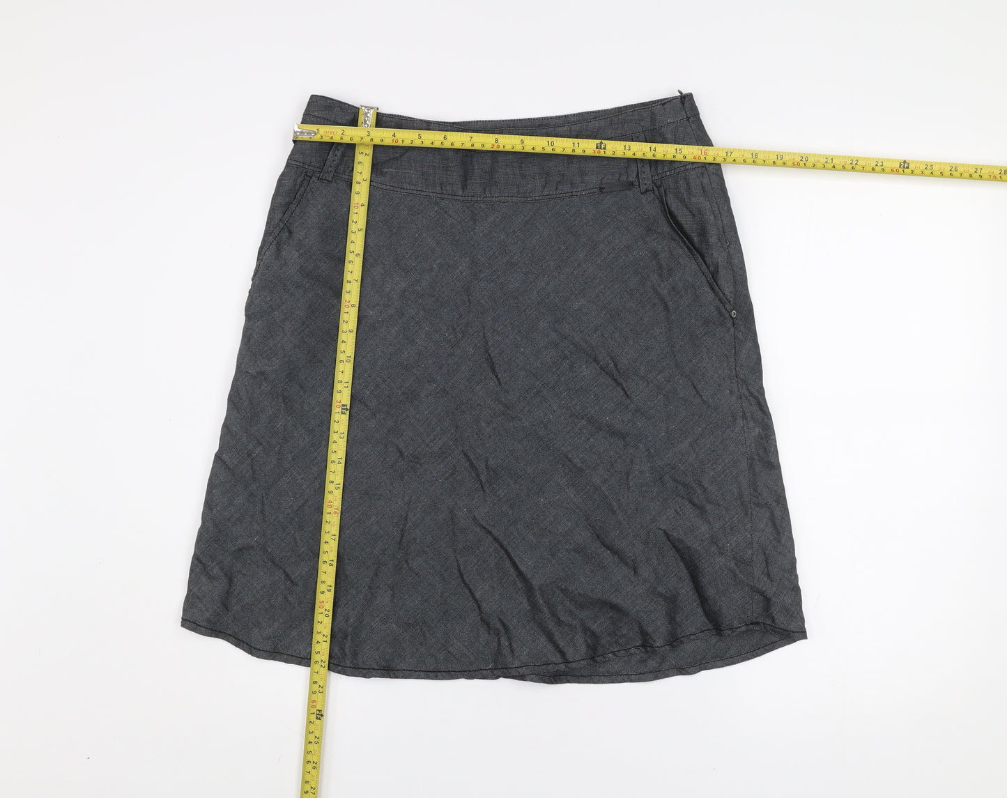 TIMEOUT Women's Grey Knee Length A-Line Linen Skirt Size 10