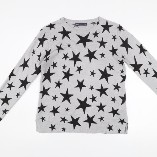 Marks and Spencer Women’s Grey Star Print Acrylic Jumper Size 12