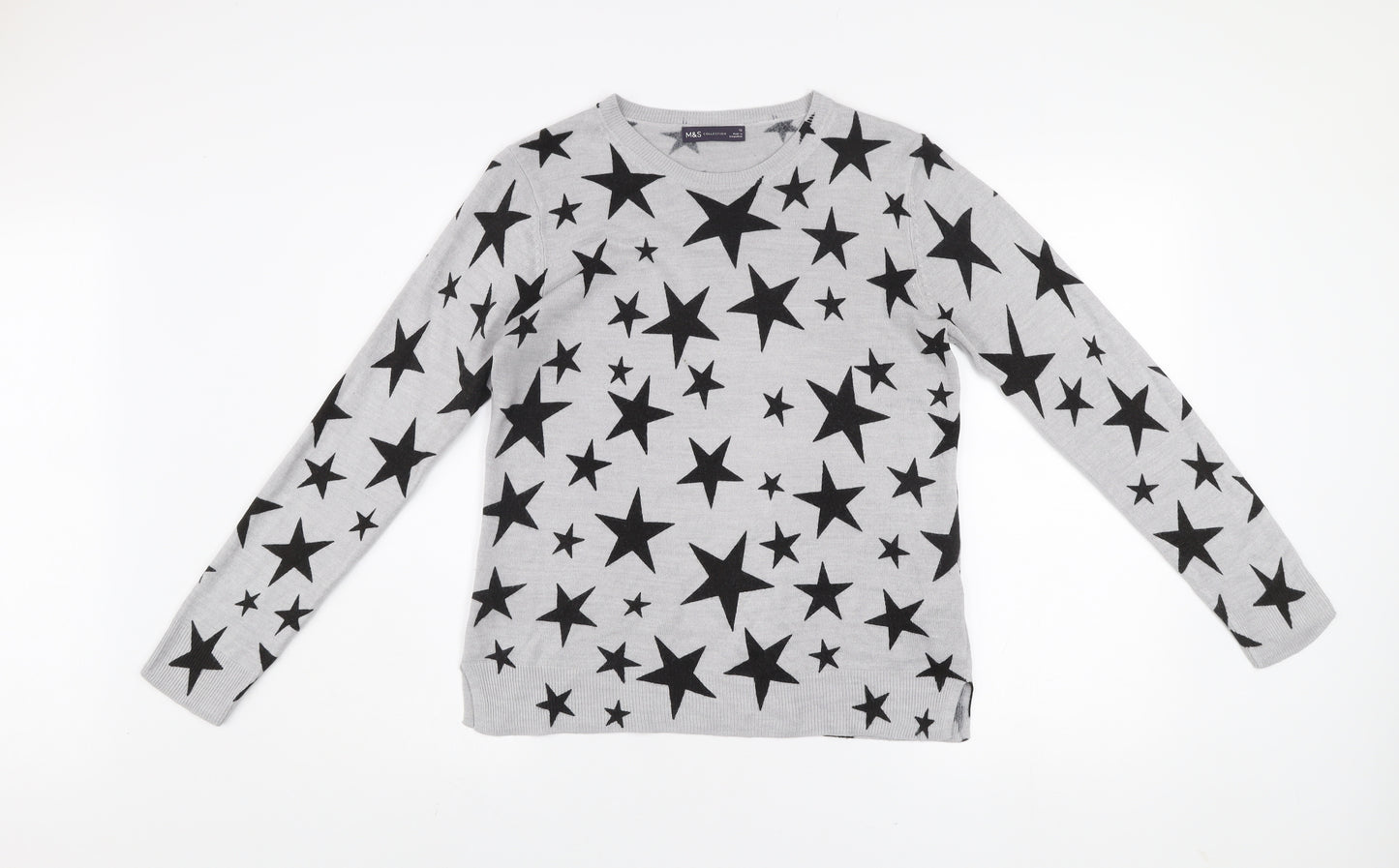 Marks and Spencer Women’s Grey Star Print Acrylic Jumper Size 12