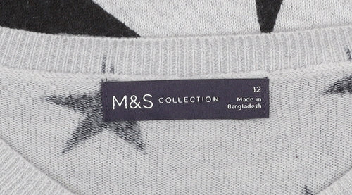 Marks and Spencer Women’s Grey Star Print Acrylic Jumper Size 12