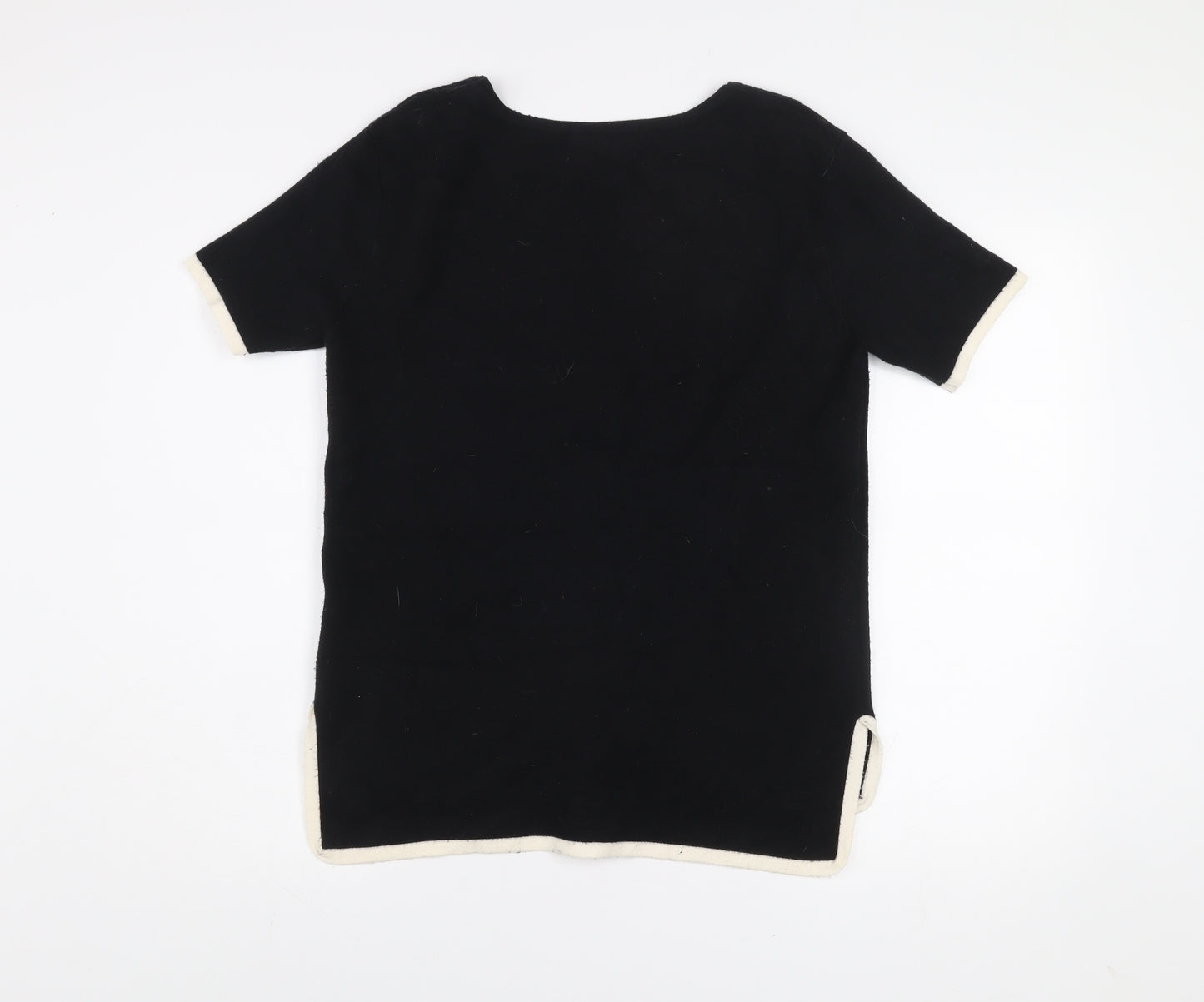 ZARA Women Black Knit Short Sleeve Round Neck T-Shirt L