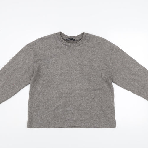 Zara Women Grey Crew Neck Long Sleeve Knit Pullover Jumper Size 8
