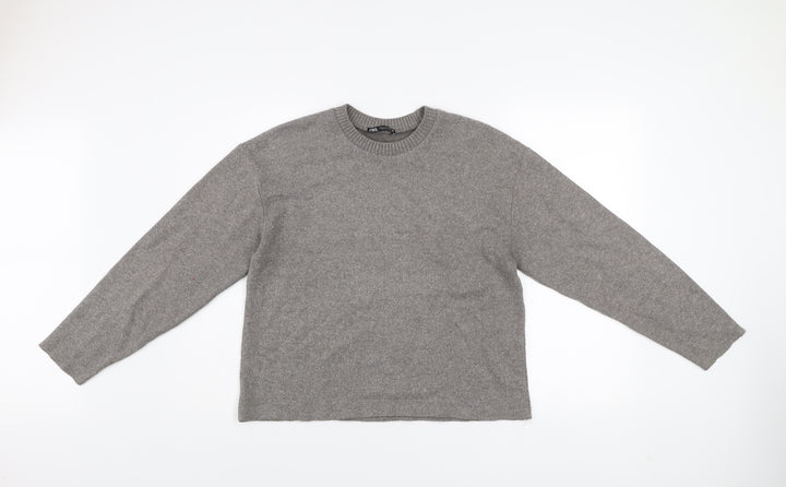 Zara Women Grey Crew Neck Long Sleeve Knit Pullover Jumper Size 8