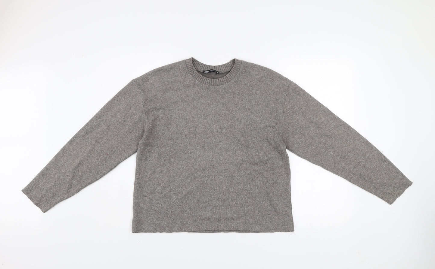 Zara Women Grey Crew Neck Long Sleeve Knit Pullover Jumper Size 8