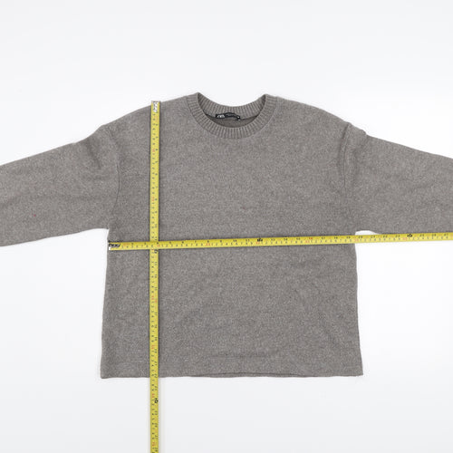 Zara Women Grey Crew Neck Long Sleeve Knit Pullover Jumper Size 8