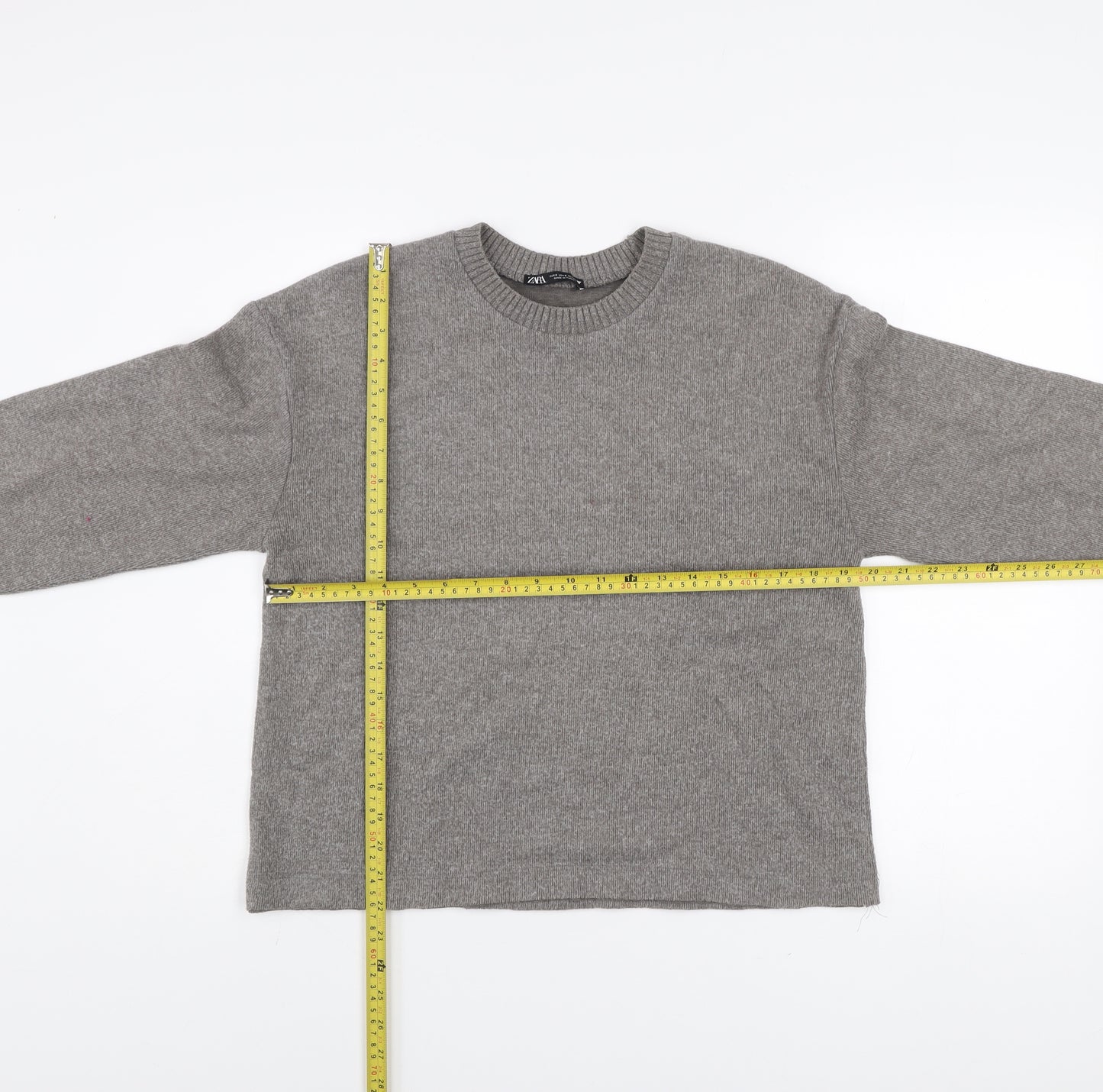 Zara Women Grey Crew Neck Long Sleeve Knit Pullover Jumper Size 8