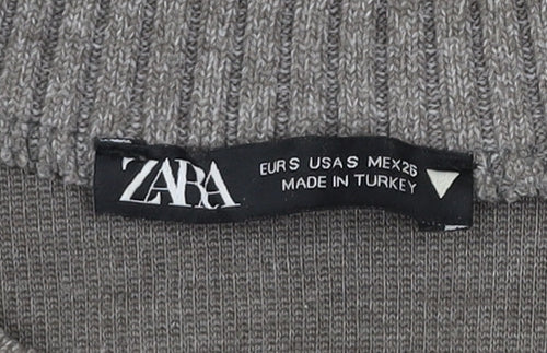 Zara Women Grey Crew Neck Long Sleeve Knit Pullover Jumper Size 8