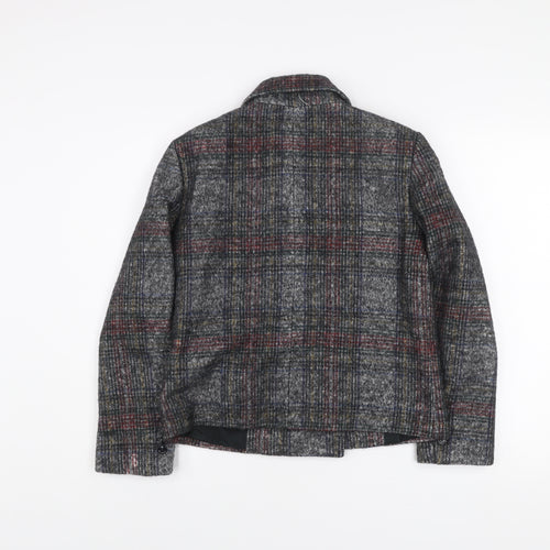 Zara Basic Women's Grey Checked Wool Blend Pea Coat Jacket Size S