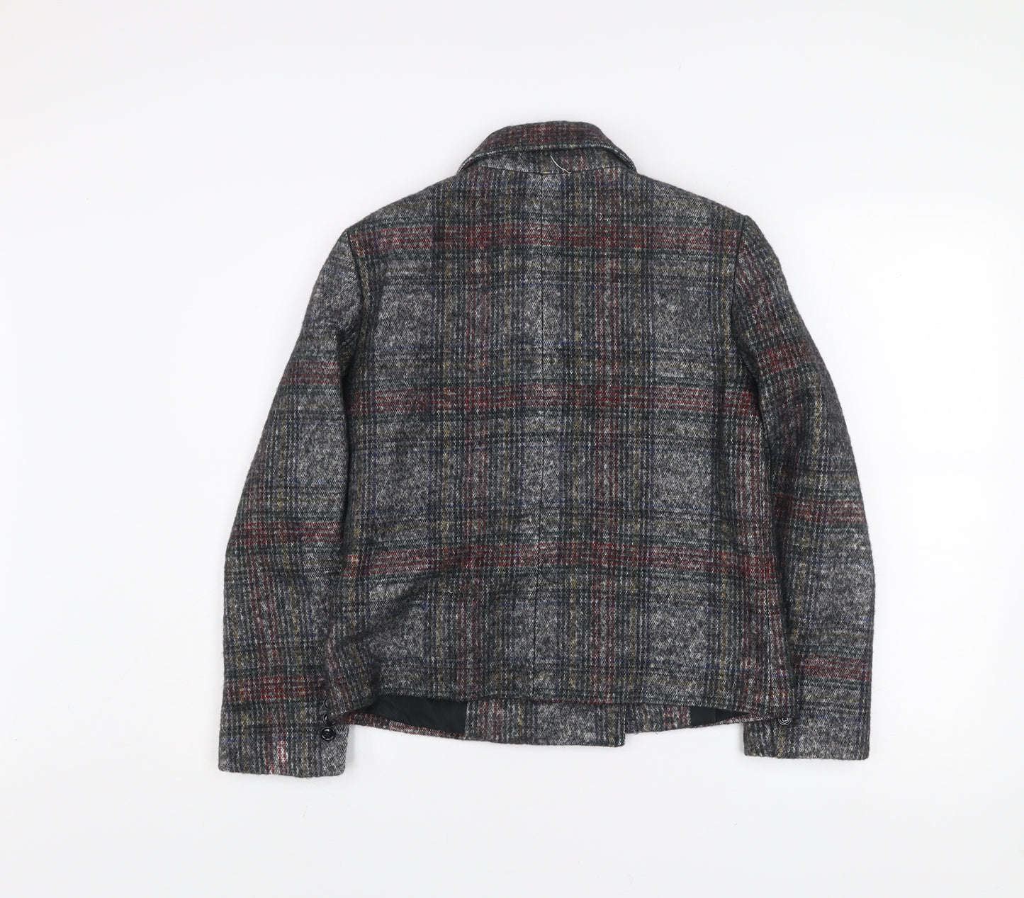 Zara Basic Women's Grey Checked Wool Blend Pea Coat Jacket Size S