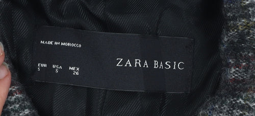 Zara Basic Women's Grey Checked Wool Blend Pea Coat Jacket Size S
