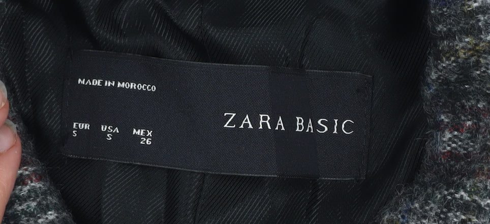 Zara Basic Women's Grey Checked Wool Blend Pea Coat Jacket Size S