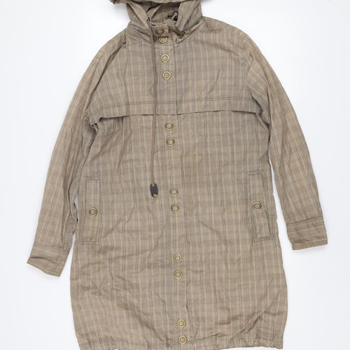 MNG Women’s Beige Checked Hooded Lightweight Long Rain Coat Size 8