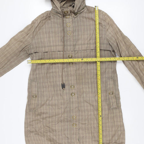 MNG Women’s Beige Checked Hooded Lightweight Long Rain Coat Size 8