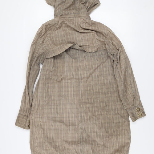 MNG Women’s Beige Checked Hooded Lightweight Long Rain Coat Size 8