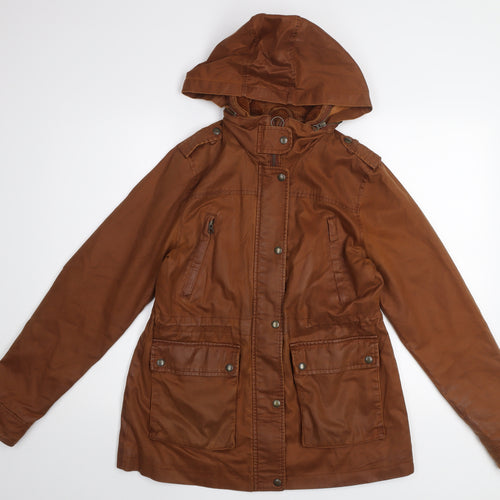 Fat Face Women Brown Hooded Parka Jacket UK 12 Cotton Blend