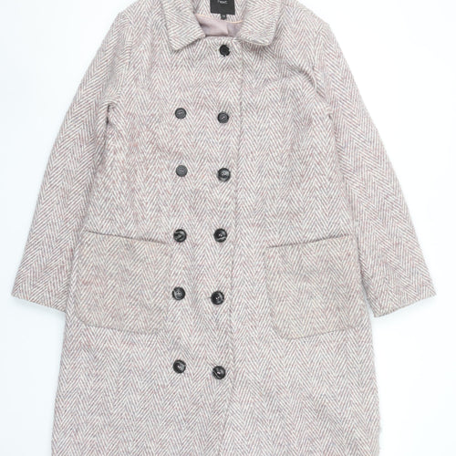 Next Women’s Beige Herringbone Wool Blend Long Overcoat Size 10