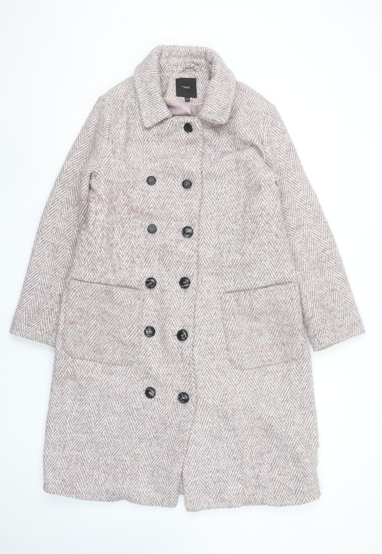 Next Women’s Beige Herringbone Wool Blend Long Overcoat Size 10