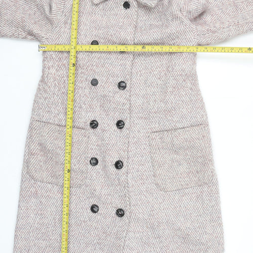 Next Women’s Beige Herringbone Wool Blend Long Overcoat Size 10