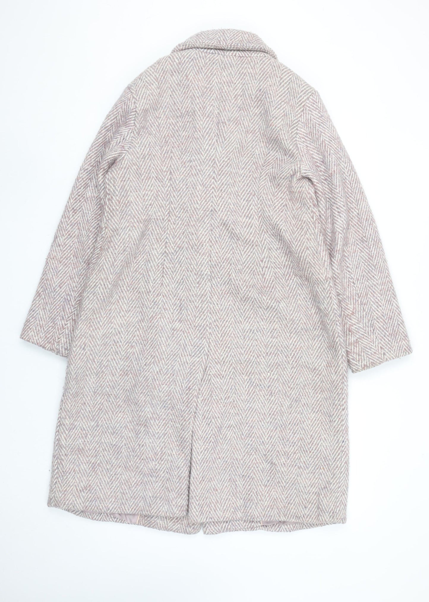 Next Women’s Beige Herringbone Wool Blend Long Overcoat Size 10