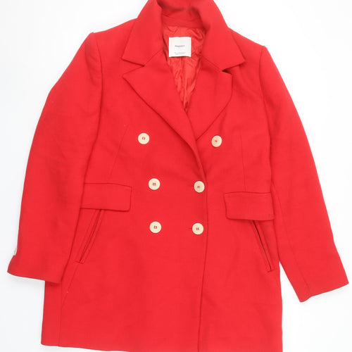 Mango Women Red Pea Coat Size 14 Lined Classic Mid-Length Button
