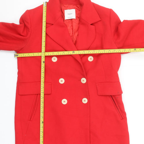 Mango Women Red Pea Coat Size 14 Lined Classic Mid-Length Button