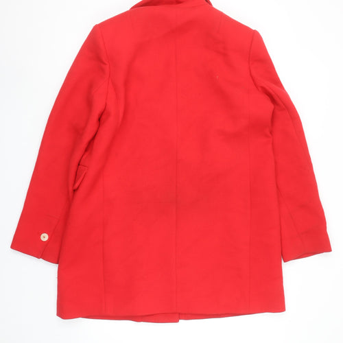 Mango Women Red Pea Coat Size 14 Lined Classic Mid-Length Button