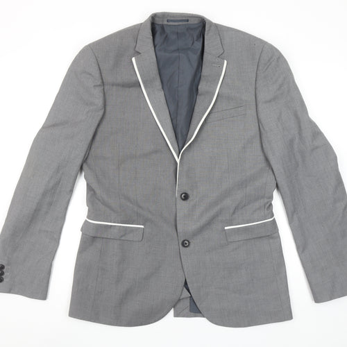 Next Men's Grey Regular Fit Blazer 40R Two Button Notch Lapel Jacket