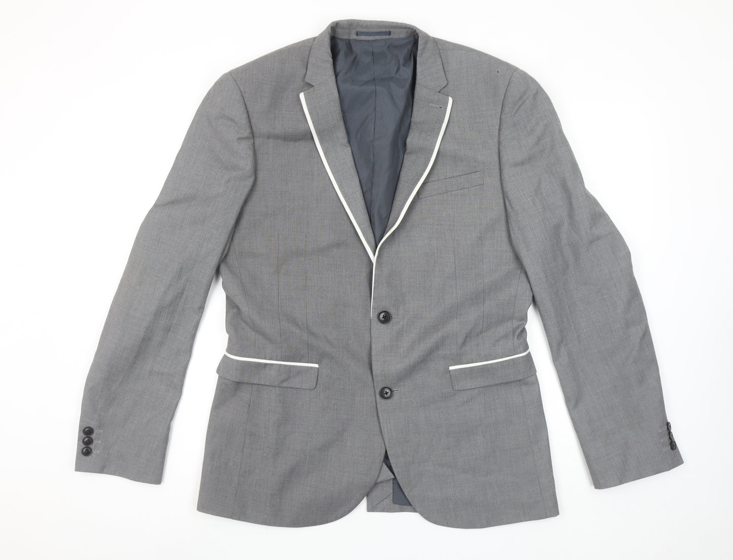 Next Men's Grey Regular Fit Blazer 40R Two Button Notch Lapel Jacket