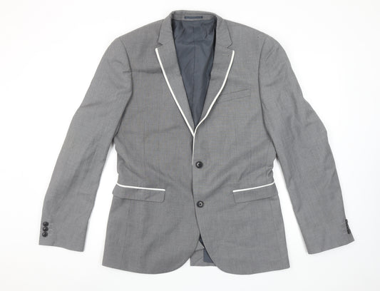 Next Men's Grey Regular Fit Blazer 40R Two Button Notch Lapel Jacket