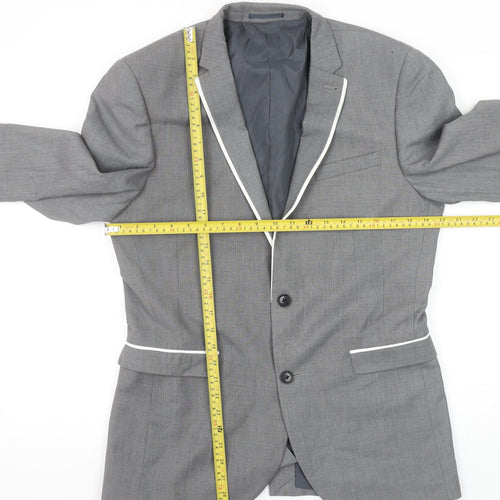 Next Men's Grey Regular Fit Blazer 40R Two Button Notch Lapel Jacket