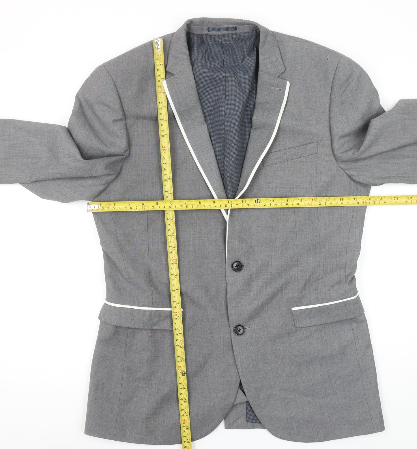 Next Men's Grey Regular Fit Blazer 40R Two Button Notch Lapel Jacket