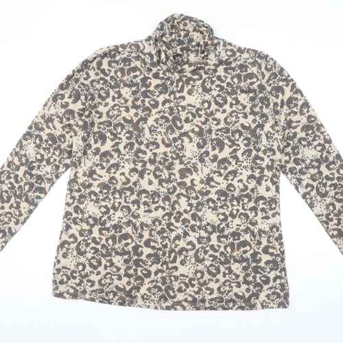 Isle Collection Women's Beige Leopard Print Roll Neck Long Sleeve Top L 18-20