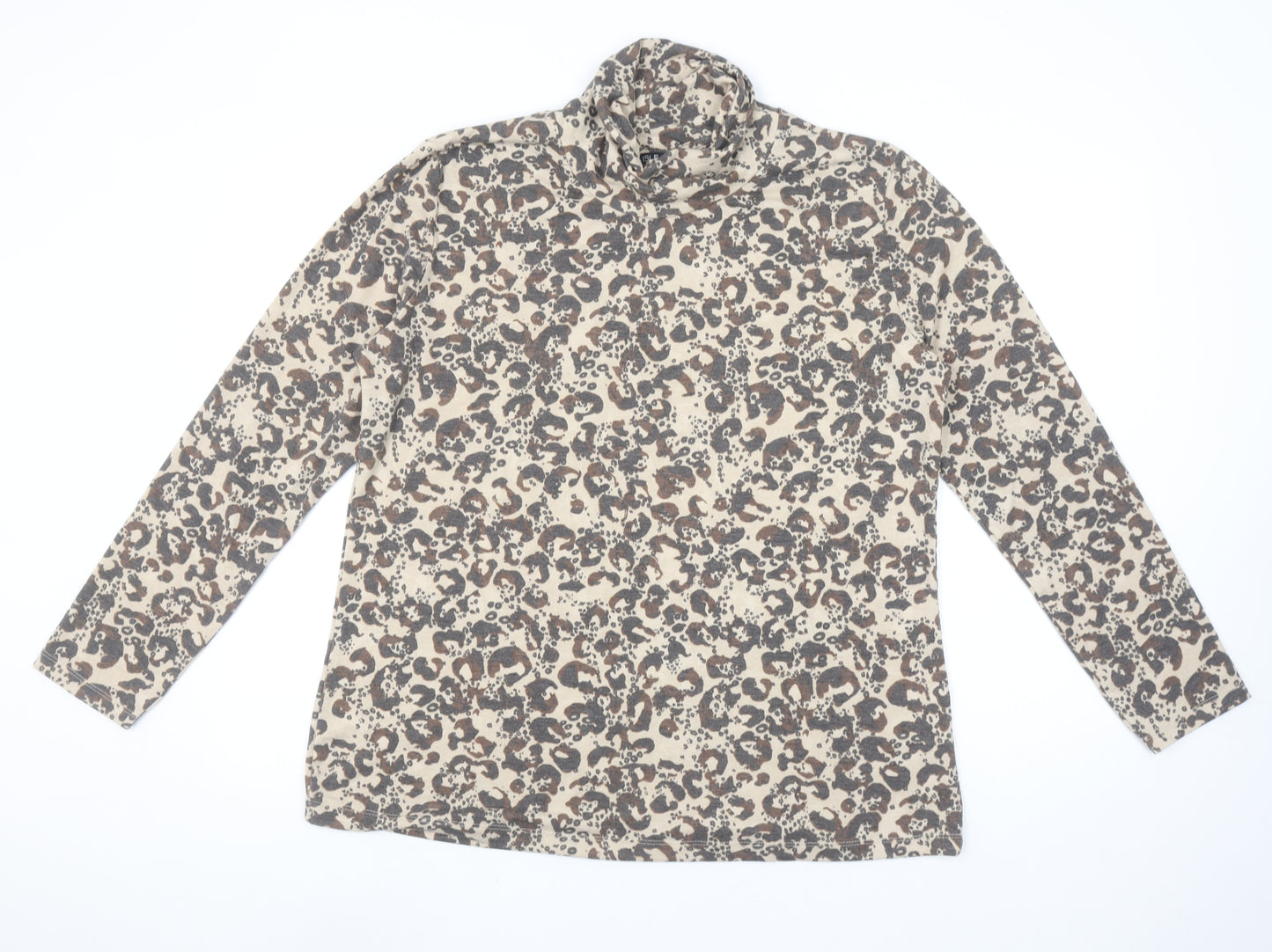 Isle Collection Women's Beige Leopard Print Roll Neck Long Sleeve Top L 18-20