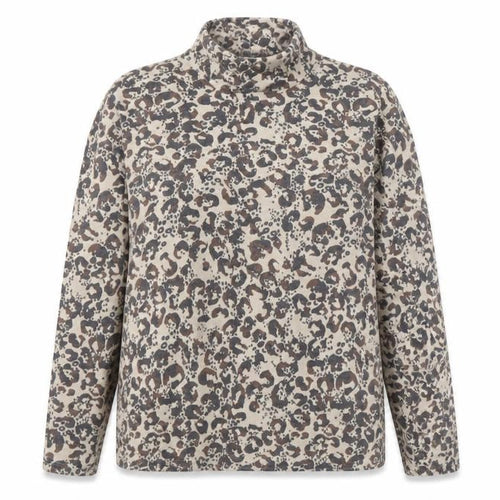 Isle Collection Women's Beige Leopard Print Roll Neck Long Sleeve Top L 18-20