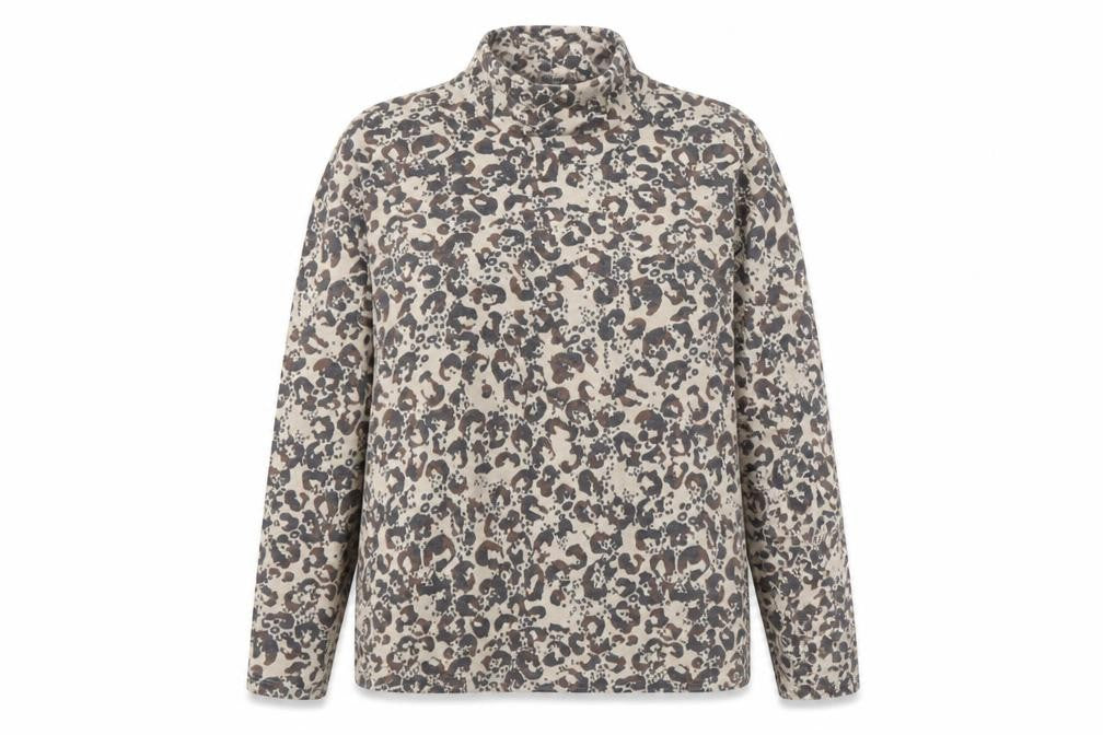 Isle Collection Women's Beige Leopard Print Roll Neck Long Sleeve Top L 18-20