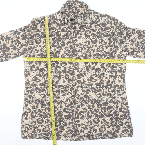 Isle Collection Women's Beige Leopard Print Roll Neck Long Sleeve Top L 18-20