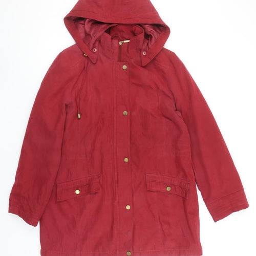 Bm Women Red Hooded Parka Coat Size S Long Twill Jacket