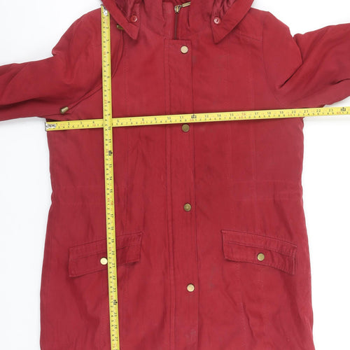 Bm Women Red Hooded Parka Coat Size S Long Twill Jacket