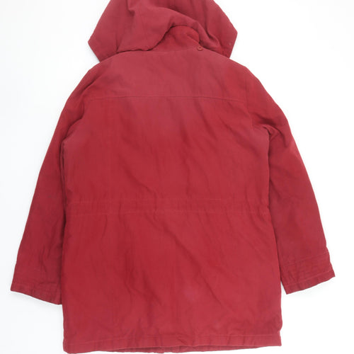 Bm Women Red Hooded Parka Coat Size S Long Twill Jacket