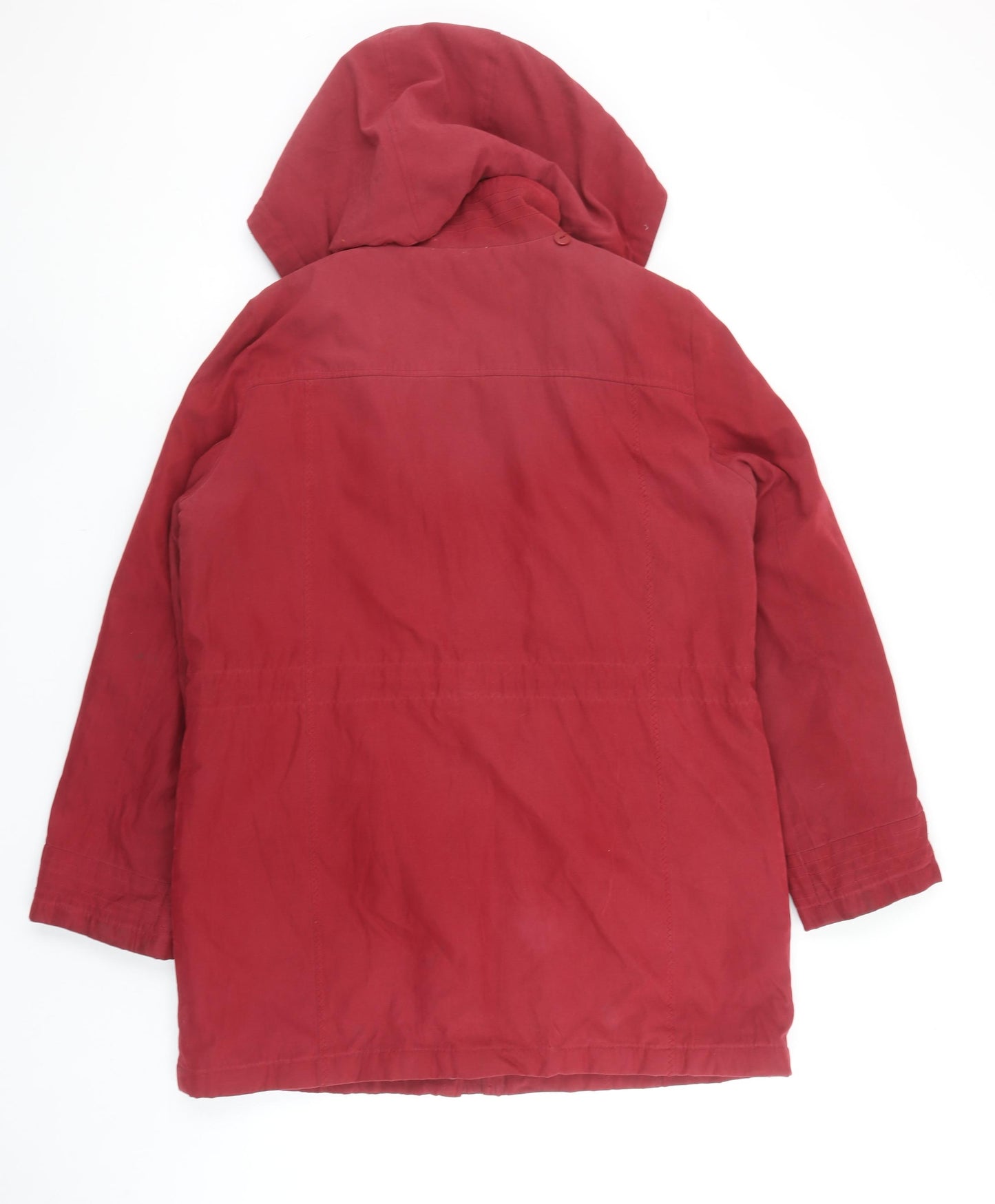 Bm Women Red Hooded Parka Coat Size S Long Twill Jacket