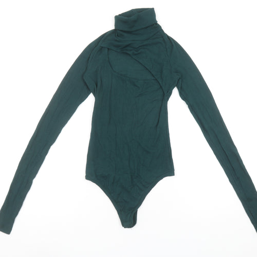 ALIX NYC Womens Green XS Roll Neck Long Sleeve Stretch Bodysuit