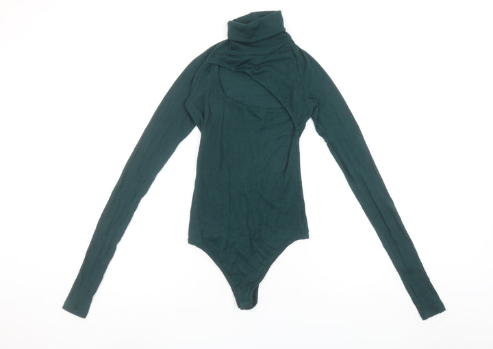 ALIX NYC Womens Green XS Roll Neck Long Sleeve Stretch Bodysuit