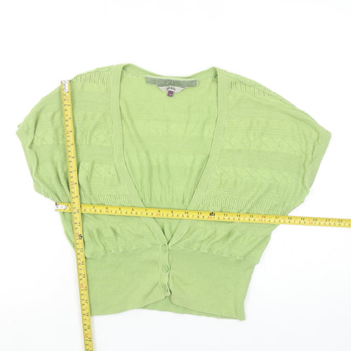 Fat Face Womens Green Size 14 Cotton Knit Short Sleeve Cardigan