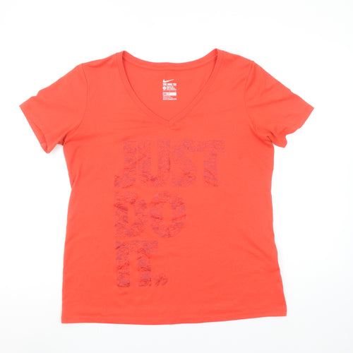 Nike Women's Red V-Neck Dri-FIT Athletic T-Shirt Size L