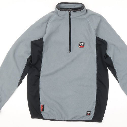 Road Map Men's Grey 1/4 Zip Fleece Pullover Sweatshirt Size S