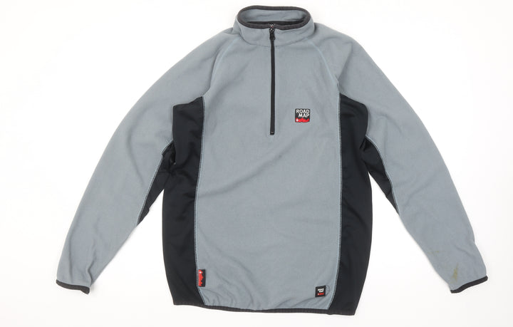 Road Map Men's Grey 1/4 Zip Fleece Pullover Sweatshirt Size S