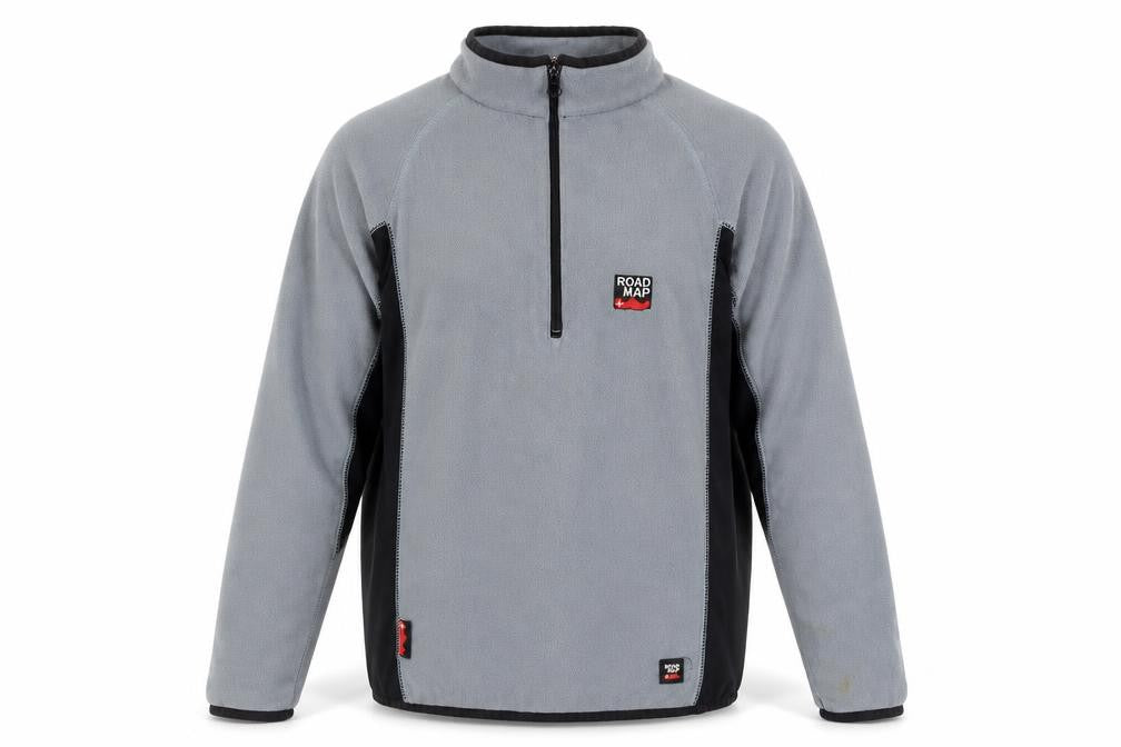 Front view of Road Map Men's Grey 1/4 Zip Fleece Pullover Sweatshirt, size S