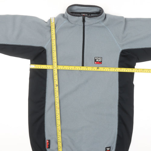 Road Map Men's Grey 1/4 Zip Fleece Pullover Sweatshirt Size S