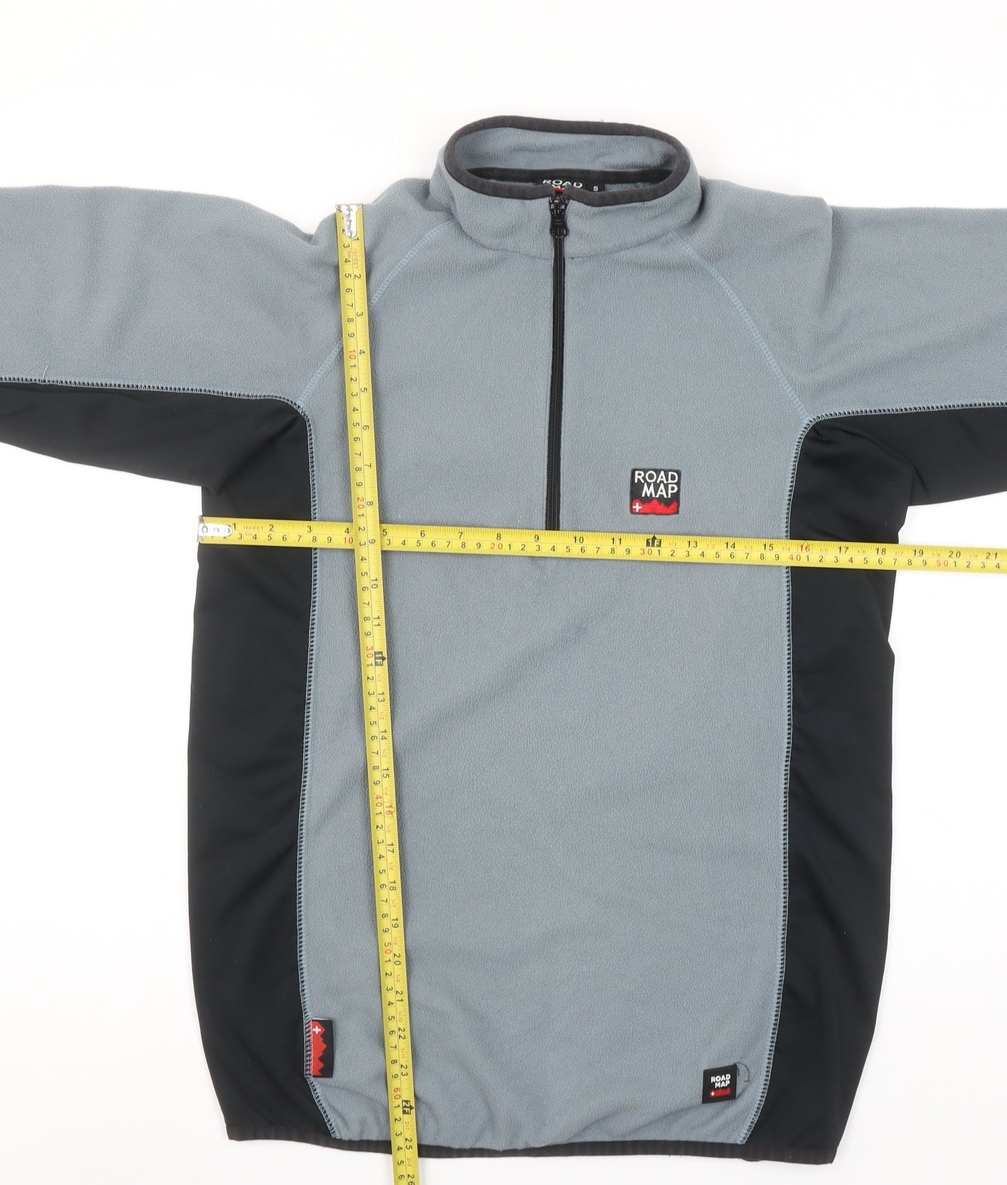 Road Map Men's Grey 1/4 Zip Fleece Pullover Sweatshirt Size S